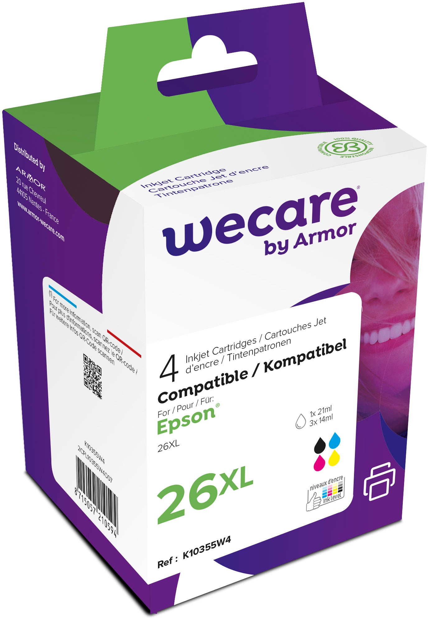 Wecare T263640XL Tintenpatronen-Multipack, Schwarz/Cyan/Magenta/Gelb (Kompatibel) – für Epson XP 700/800