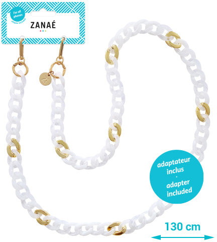 Zanaé Phone Necklace Precious Halley 18326 – Trageband/Schlaufe – für alle Smartphones – Weiss/Gold