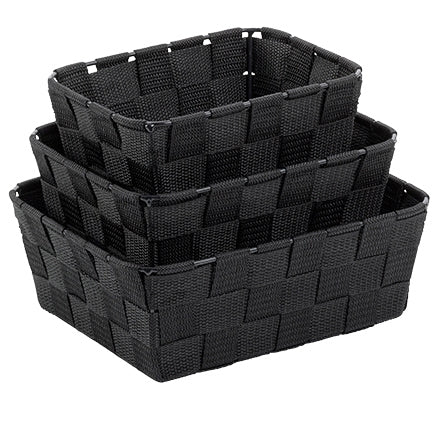 Kela Aufbewahrungsbox (Bad) Alvaro – Kunststoff (Polypropylen), 22×9 cm, 20×9 cm, 24×9 cm, Schwarz, 3er-Set