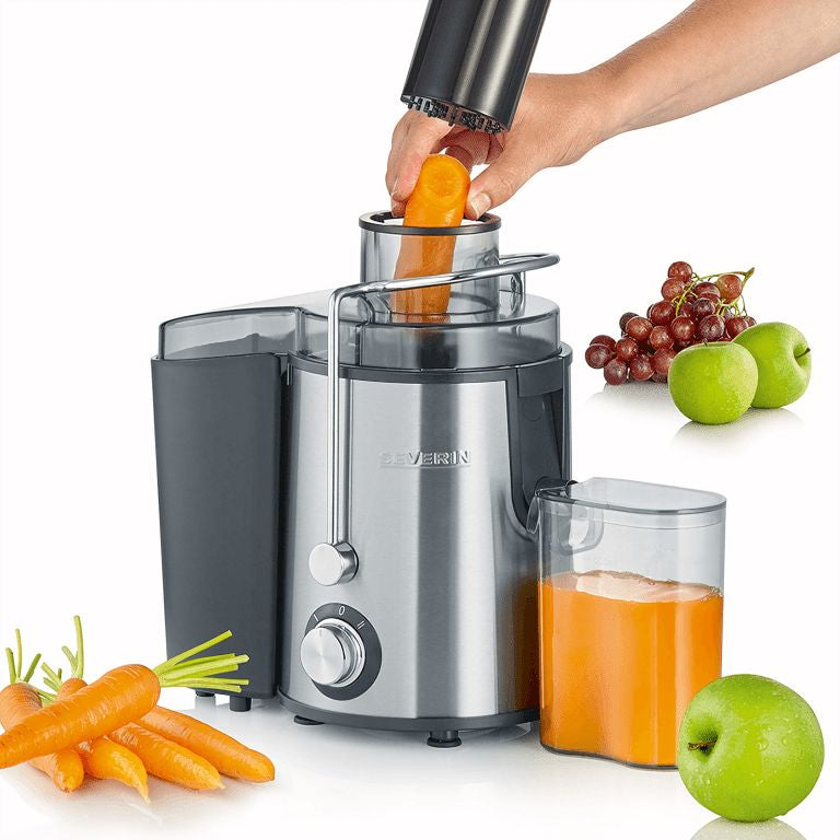 Severin Zentrifugal-Entsafter ES 3566 – 0,5 l Saftbehälter, 1,5 l Tresterbehälter, 400 W – Schwarz/Edelstahl