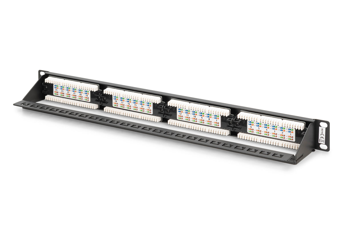Digitus Patchpanel Cat6 – 24× 1G RJ‑45, ungeschirmt, PoE-fähig, 1U, schwarz