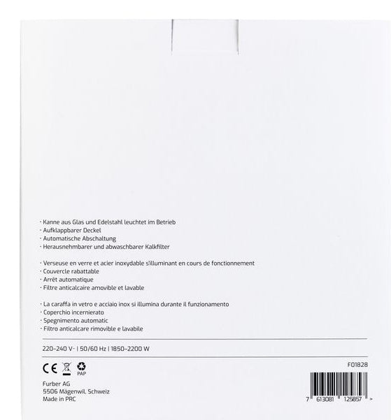 Furber. Furber Vetro Wasserkocher – 1,7 l, Glas/Edelstahl, F01828