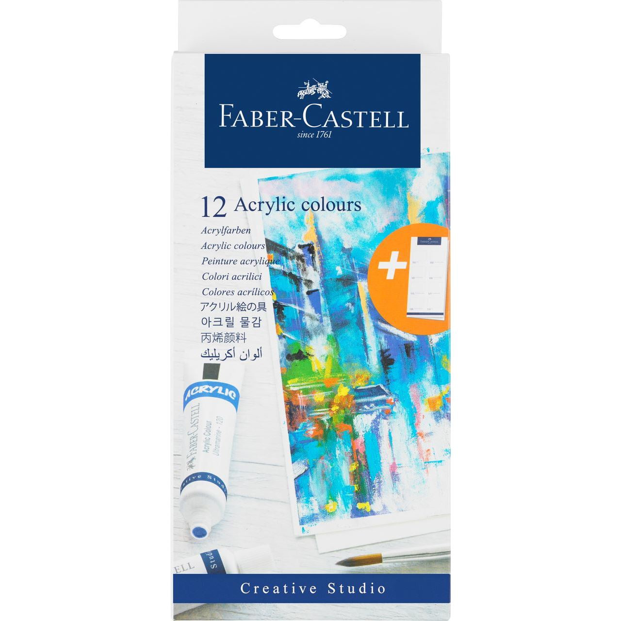 Faber-Castell Acrylfarbe – 12 Farben (Mehrfarbig), verwischbar – 12×20 ml (240 ml)