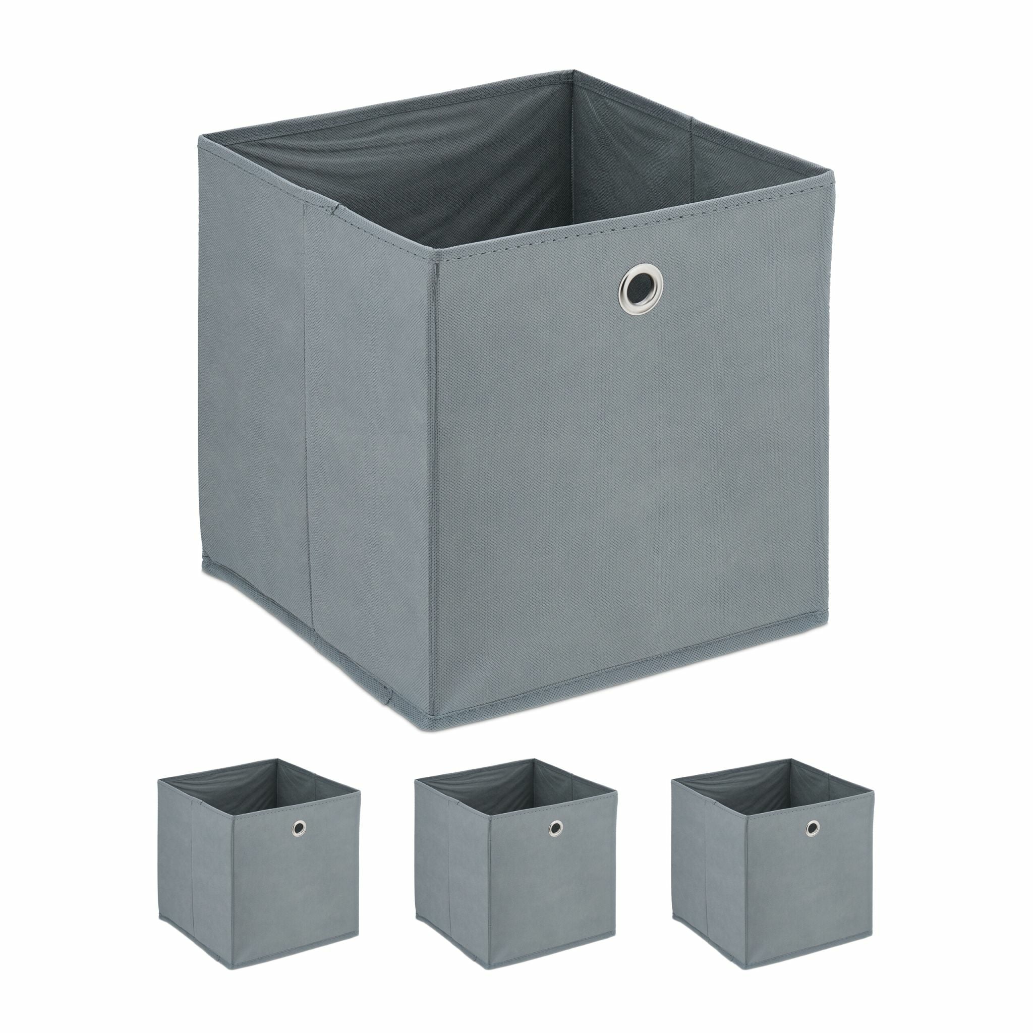 Relaxdays Aufbewahrungsbox – Karton, Vlies, Eisen – Grau – 300 × 300 × 300 mm – 4-teiliges Set