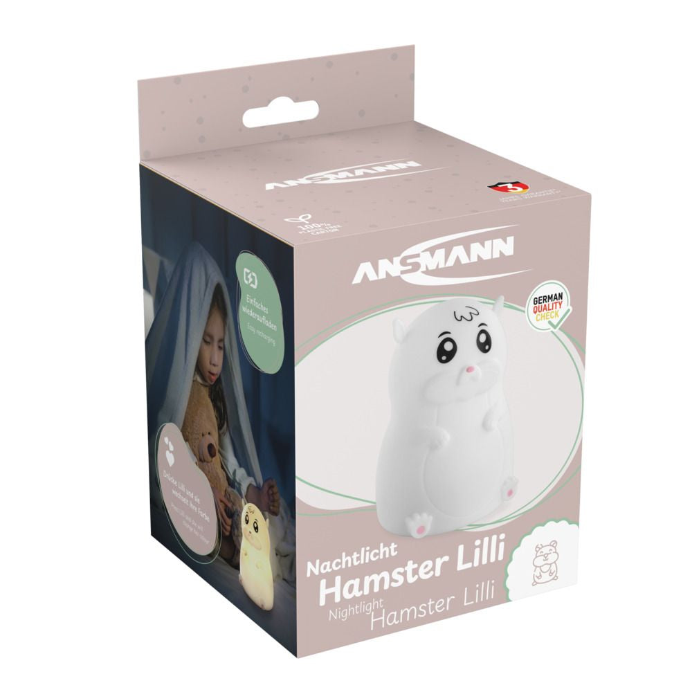 Ansmann Nachtlicht Hamster – 10 lm, mehrfarbig, Akku 4 h, IP20 – Weiss