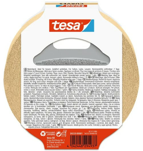 TESA Malerband Masking Tape Curves, braun – 25 mm × 25 m, innen, rückstandsfrei bis 7 Tage