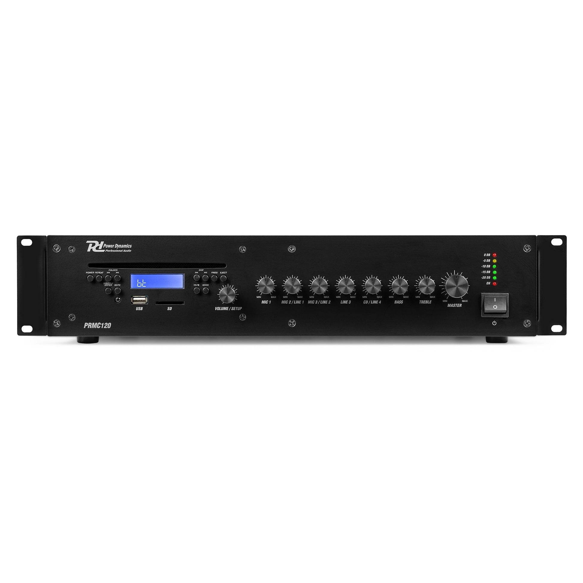 Power Dynamics PRC120 – Stereo-Vollverstärker, 120 W (8 Ω), RCA- & Mikrofoneingang, Schwarz