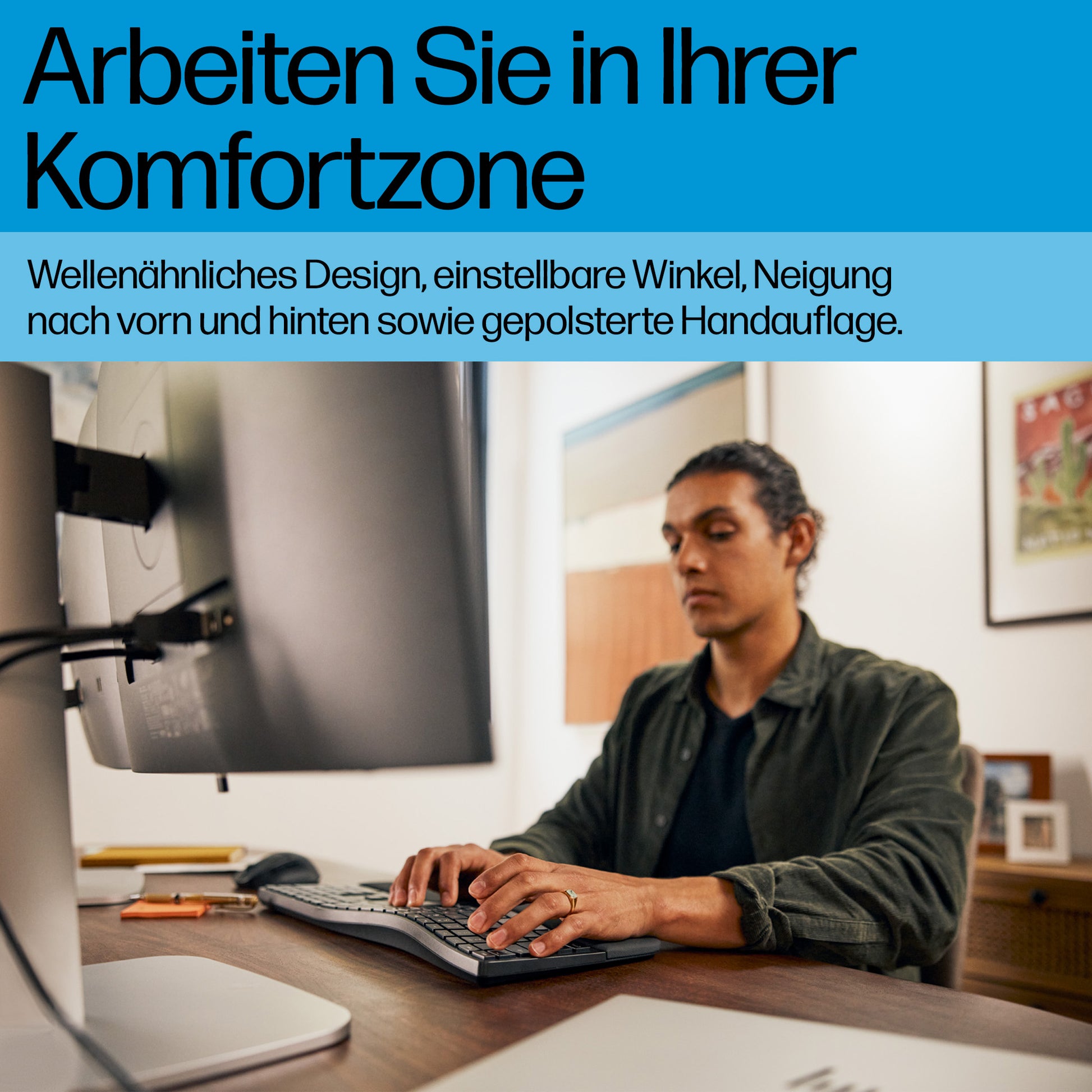 HP 680 Comfort – Tastatur – Bluetooth & 2,4 GHz (USB-A Empfänger) – mit Handballenauflage – Schwarz