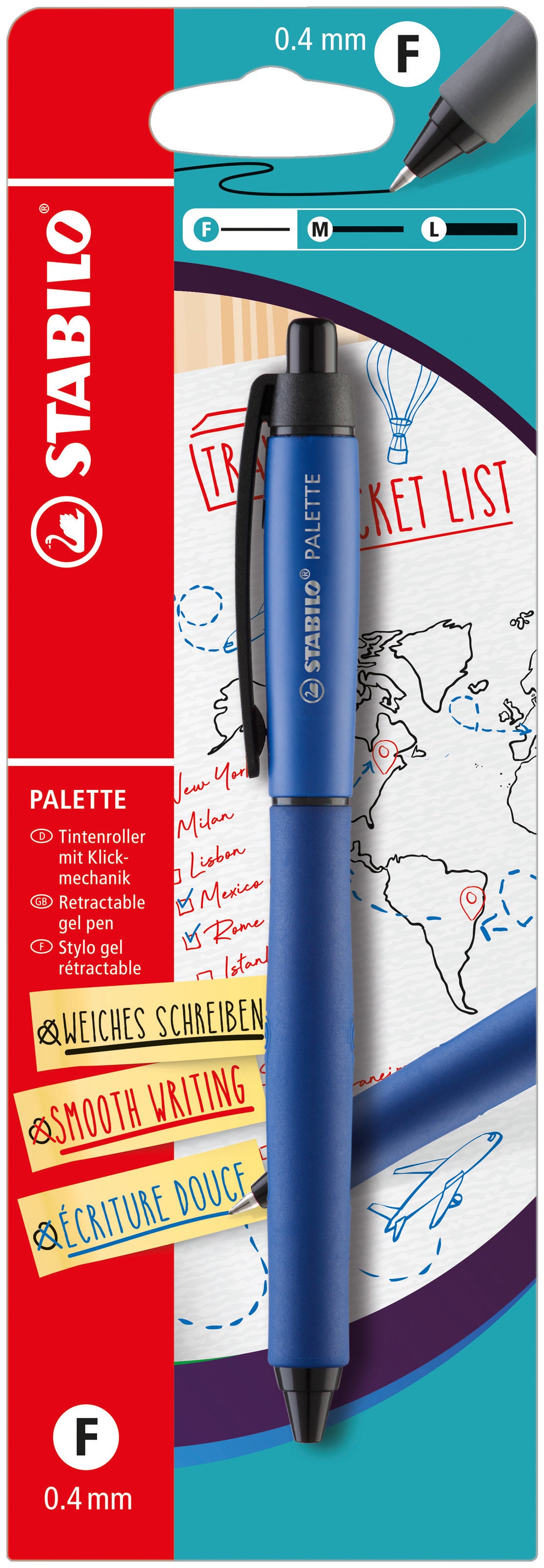 STABILO PALETTE Gelschreiber, Druckmechanik – Blau, Spitze 0,4 mm, nachfüllbar, 1 Stk.
