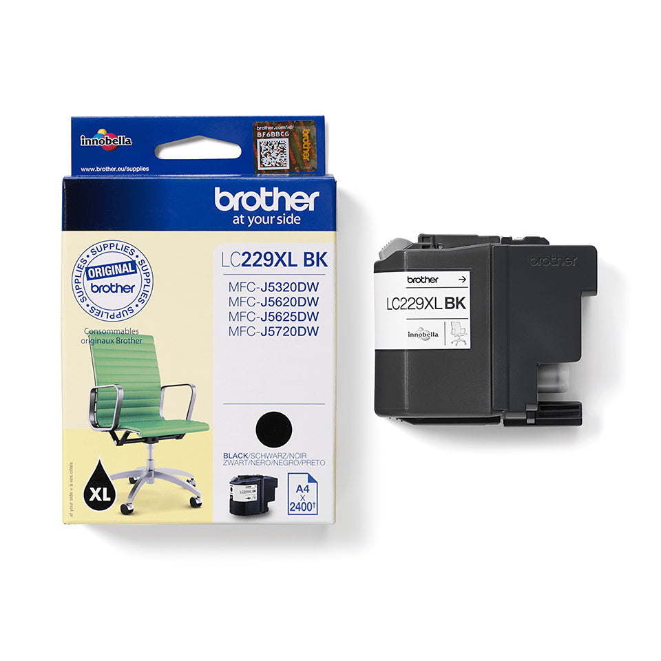 Brother LC229XLBK Schwarz Tintenpatrone (Original) – 2'400 Seiten – für MFC-J5720DW/MFC-J5620DW/MFC-J5320DW