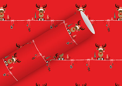 Braun + Company Geschenkpapier – Little Rudy – Weihnachten, rot – 70 cm × 2 m – 80 g/m2