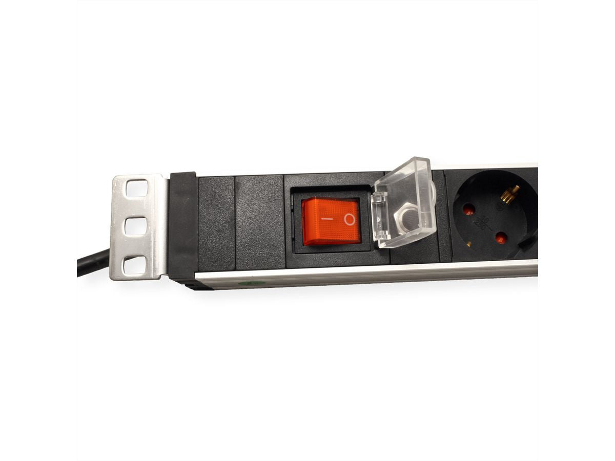 VALUE 19" Steckdosenleiste, 7× Schuko (Typ F), mit Schalter, 1U, 3 m, Stecker CEE 7/7