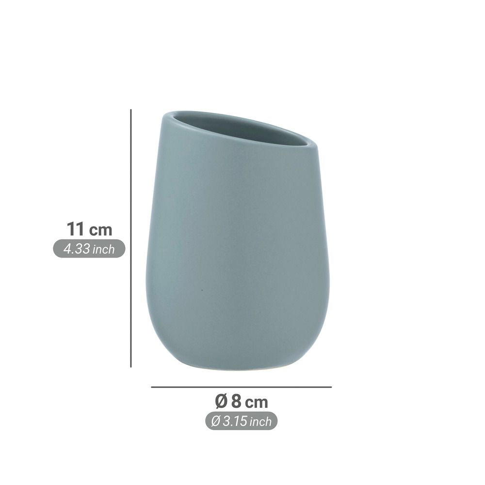 WENKO Zahnbürstenhalter Badi – 8×8×10,8 cm, Keramik, Blaugrau