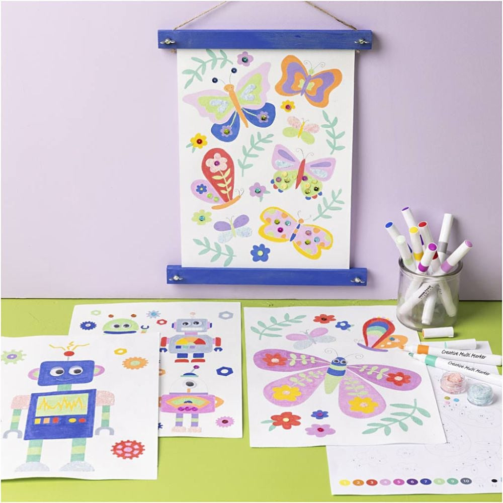 Creativ Company Bastelset Ausmalbilder – 4-teilig, inkl. 10 Filzstifte – ab 6 Jahren