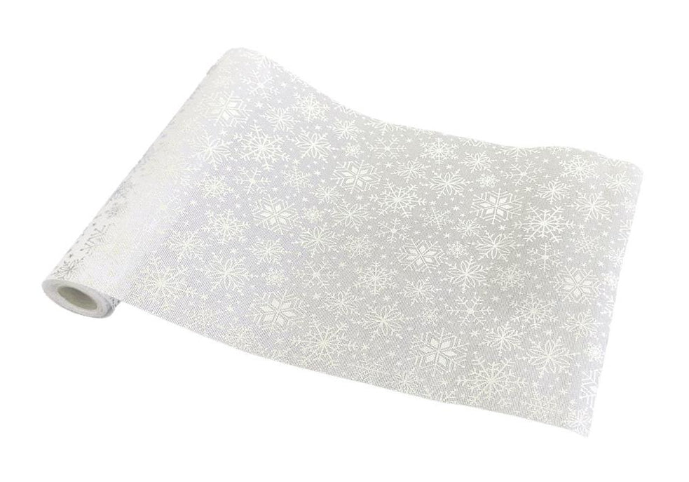 Dameco Schneeflocken-Dekostoff – 36 × 300 cm – Polyester, weiss
