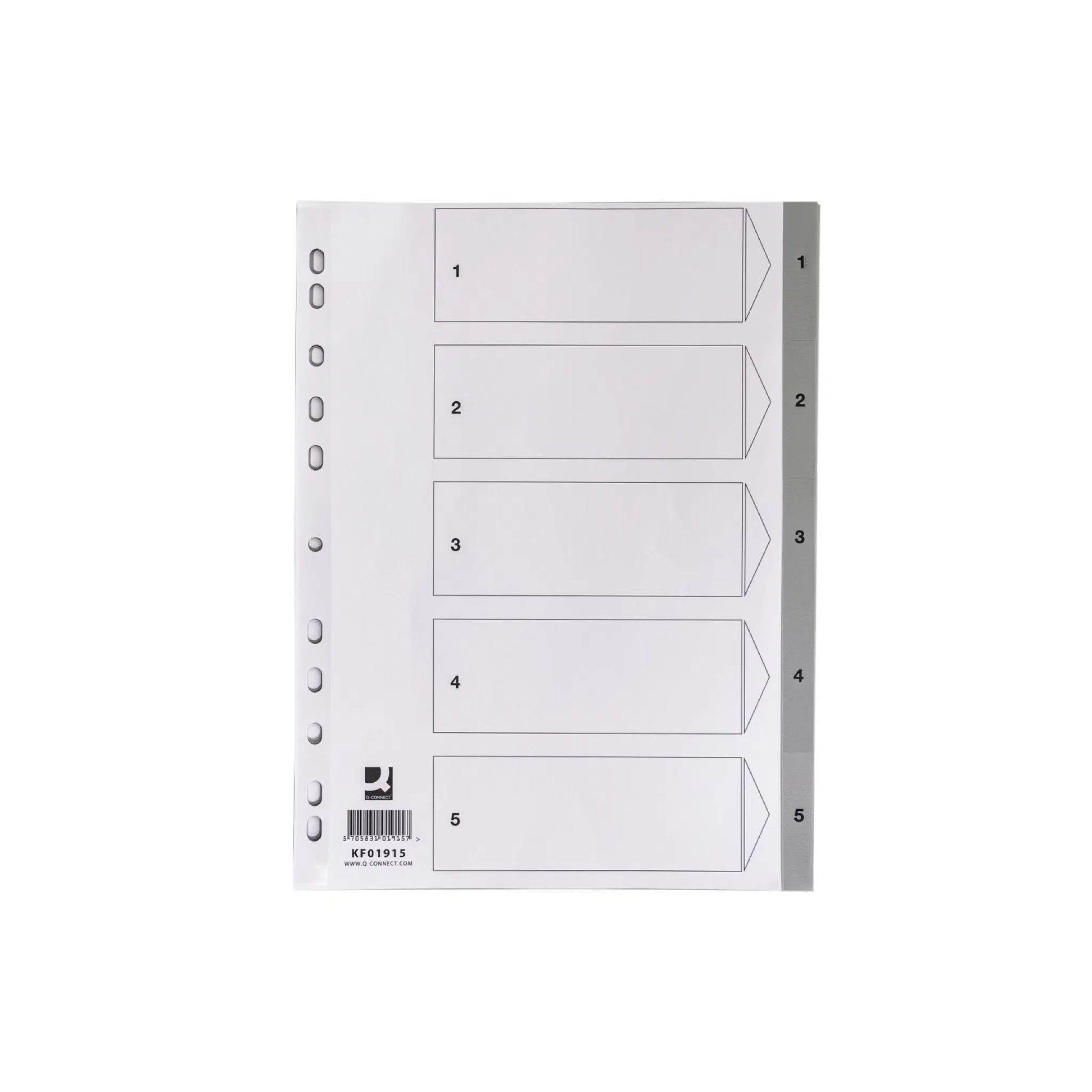 Q-Connect Register – A4, 5-teilig, Kunststoff, Grau, vorgedruckt, 11-fach Lochung