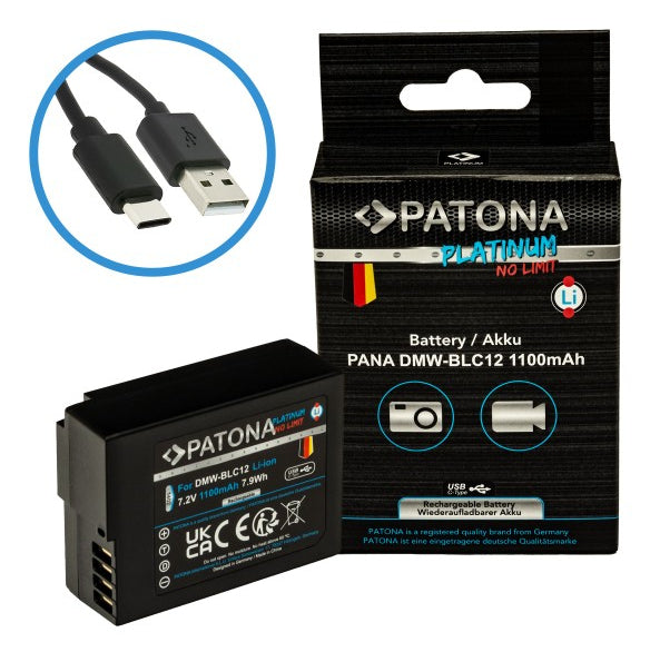PATONA DMW-BLC12 Akku – 1100 mAh (7,2 V), Li-Ion – mit USB-C – für Panasonic FZ2000, FZ1000, FZ300 und andere