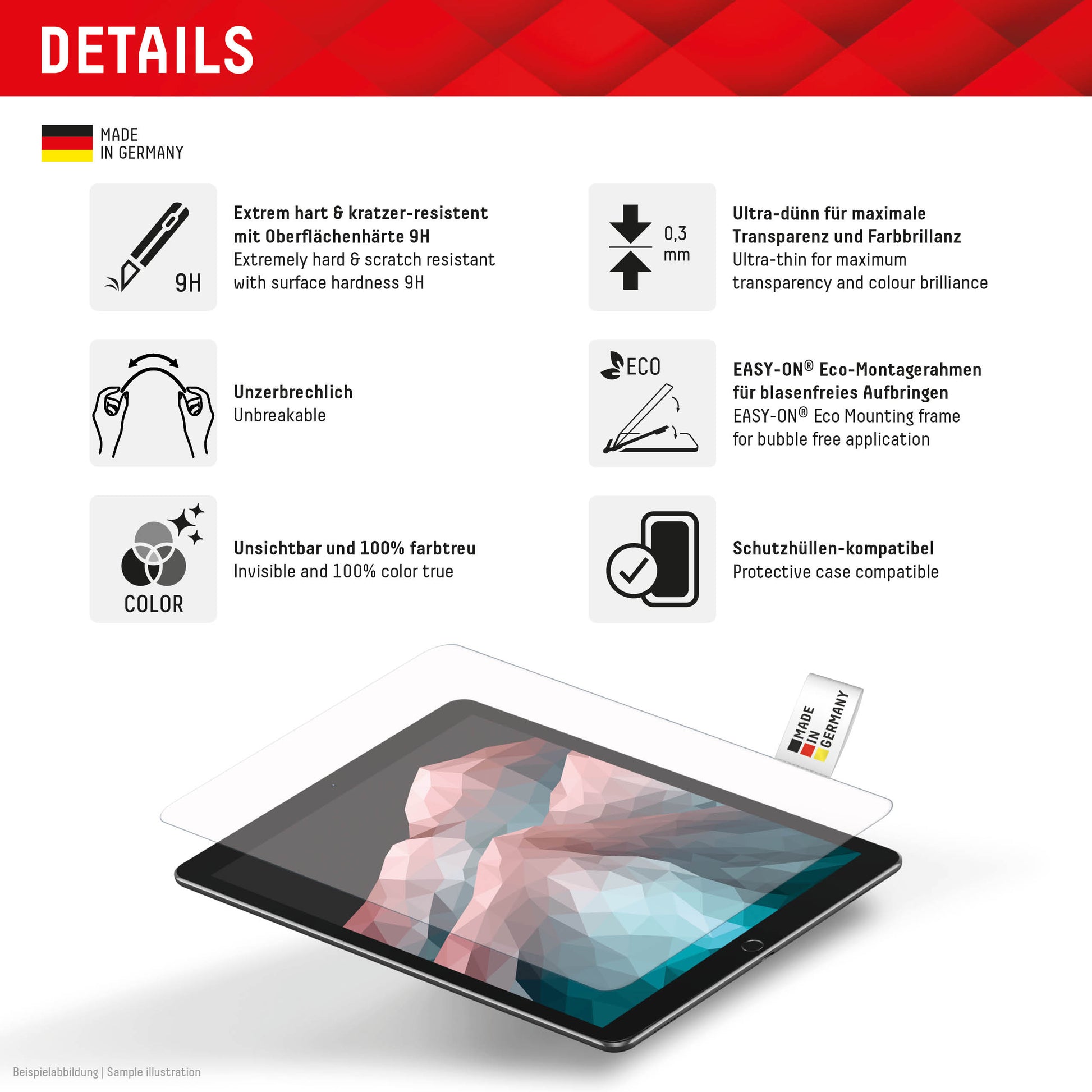 Displex Panzerglas für Samsung Galaxy Tab S10 Ultra/S11 Ultra – 9H, Anti-Fingerprint