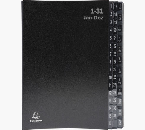 Exacompta Fächermappe A4 – 44 Fächer, Karton, Schwarz, Taben 1–31/1–12