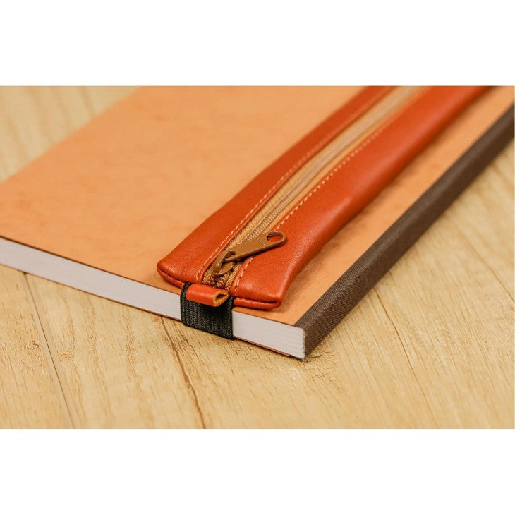 Clairefontaine AgeBag – Schlamperetui, leer, beige, Leder, 20 × 4,5 cm
