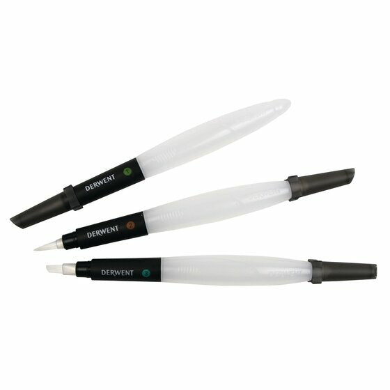 Derwent Wassertank-Pinsel-Set – Rundspitze, Schwarz/Weiss, 3er-Set, für Aquarell, nachfüllbar