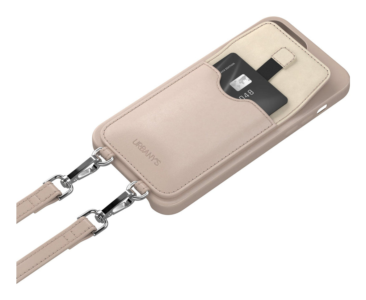 Urbany's Urbanys – Halskette-Hülle – für Apple iPhone 16 Plus – Beach Beauty – Recycling-Leder, mit Kartenfach