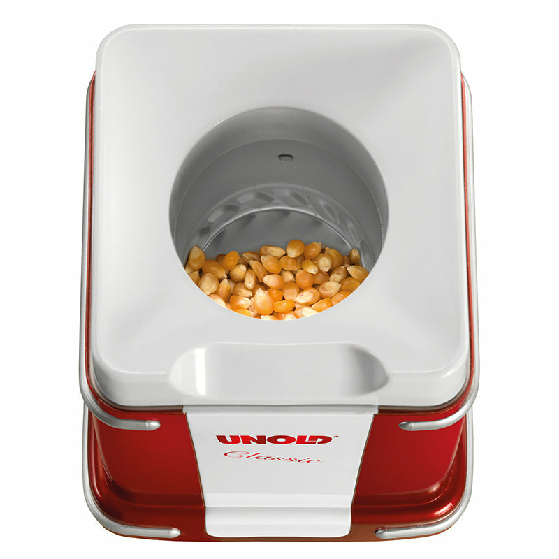 Unold Popcornmaker Classic 48525 – 100 g, 900 W – rot/silber/weiss