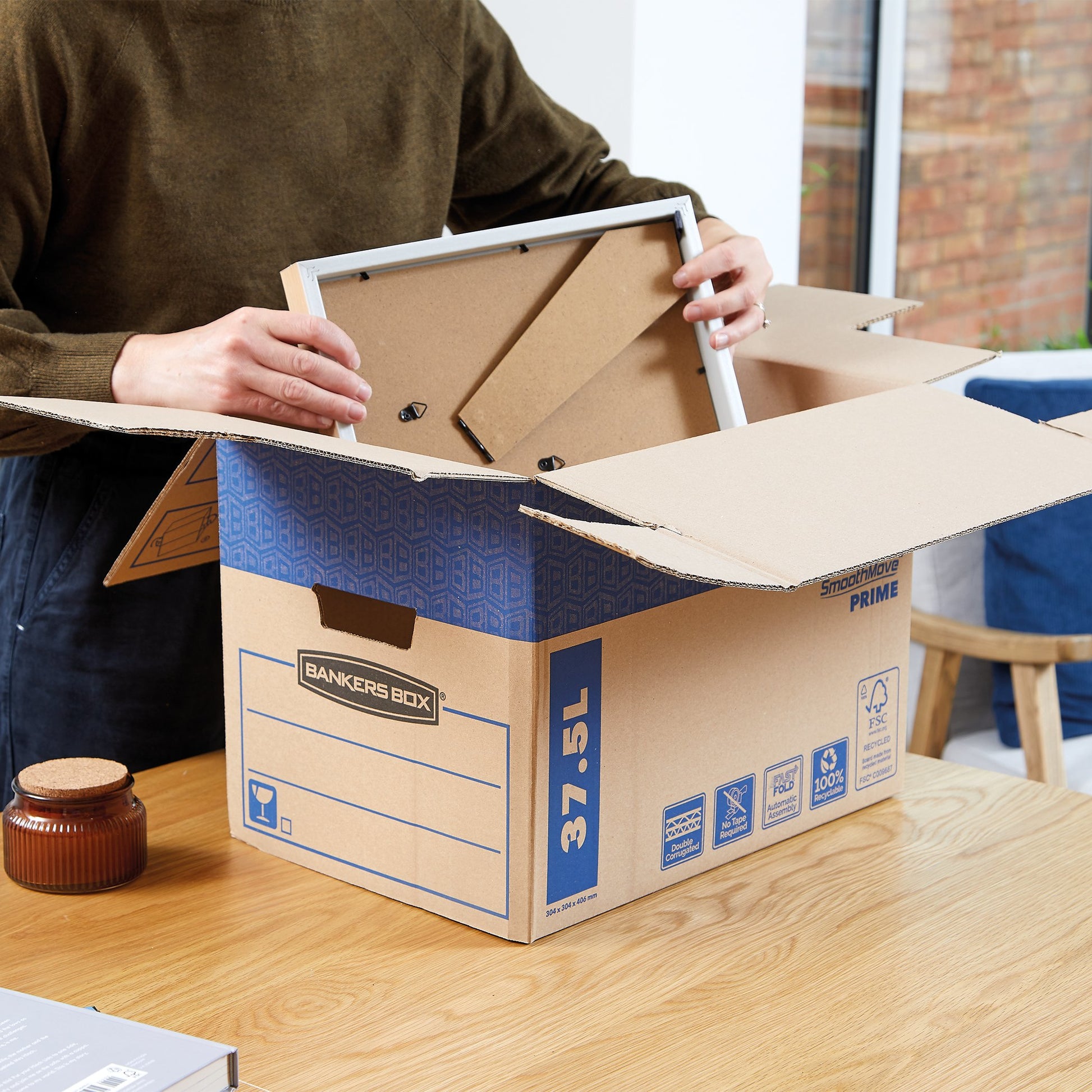 Fellowes SmoothMove Umzugsbox 38 l – FastFold, 327 × 429 × 310 mm, braun, Karton, 5er Pack