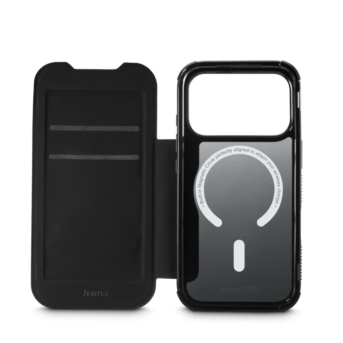 Hama Wallethülle – für Apple iPhone 17 Pro / 18 Pro, MagSafe, 2 Kartenfächer, PC+PU+TPU, Schwarz