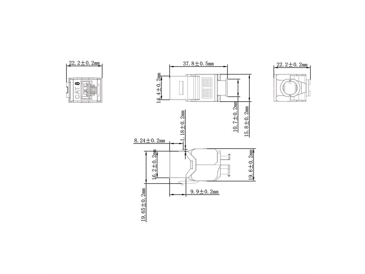VALUE RJ-45 Keystone Buchse – Cat8.1 / Klasse I, geschirmt, werkzeuglos, 1× RJ-45, silberfarben