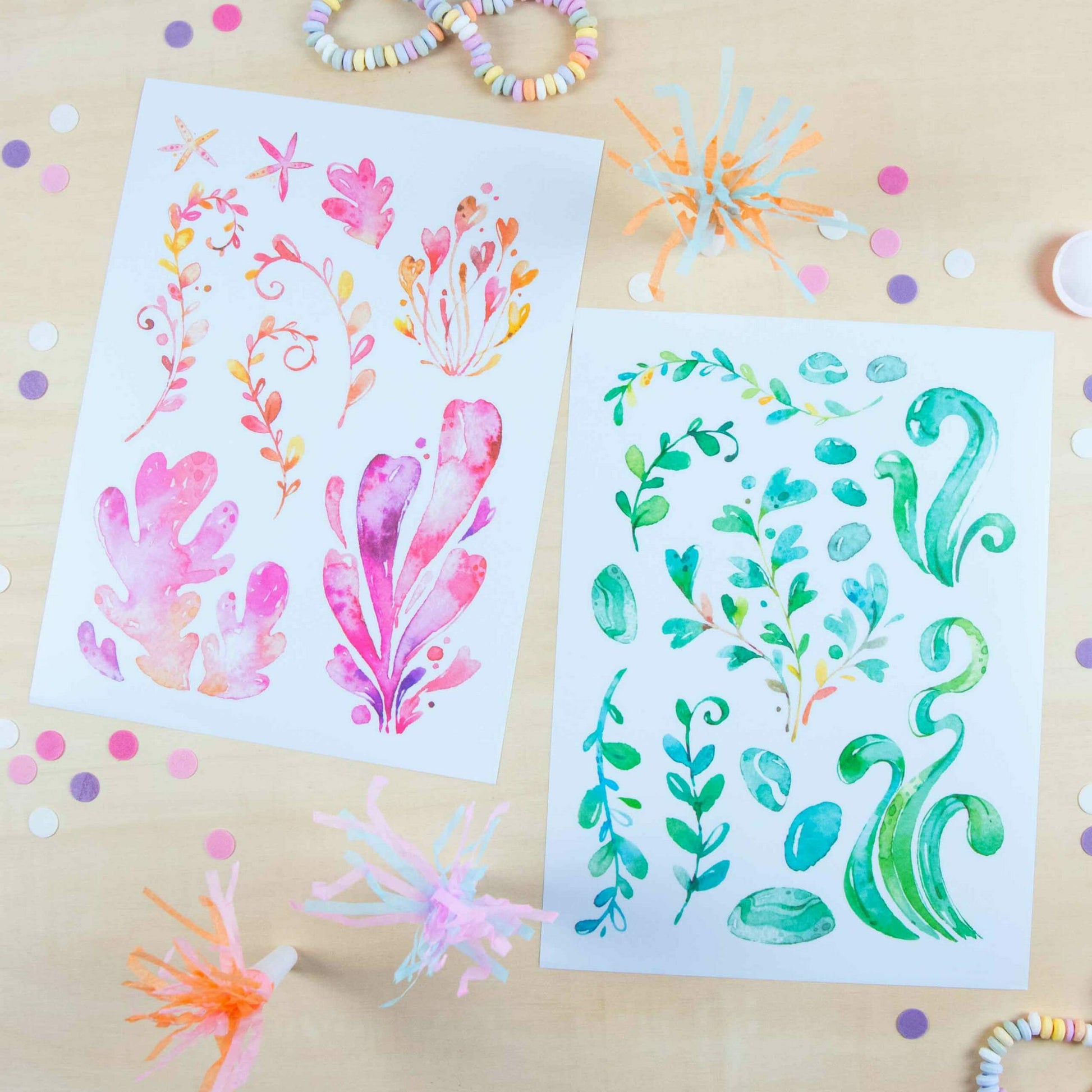 Papierdrachen Wandtattoos-Set – Meerjungfrau, 22 × 30 cm – Papier, Mehrfarbig