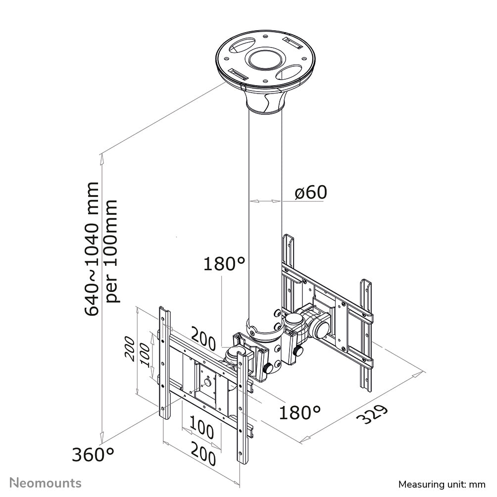 Neomounts FPMA-C200D – Wandhalterung, schwenkbar, bis 40", VESA 100×100, bis 40 kg, schwarz