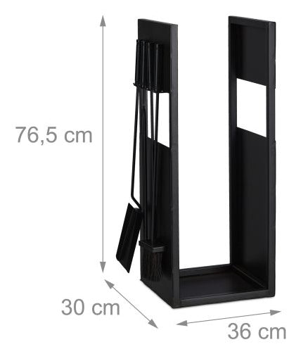 Relaxdays Kaminholzregal – Eisen/Aluminium/Jute – Schwarz – 360 × 765 × 300 mm