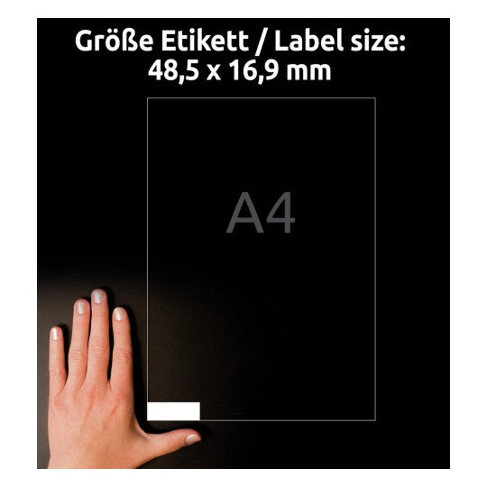 AVERY Zweckform – Etiketten A4 48,5 × 16,9 mm – Papier, weiss – permanent haftend – Laser/Inkjet – 30 Blätter