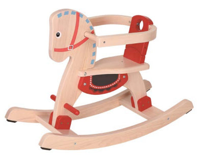 Spielba Holzspielwaren Schaukelpferd – 73 × 52 × 30 cm – ab 1 Jahr – Holz, rot/holzfarben – FSC