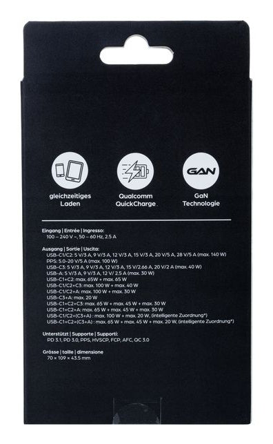 ONIT GaN-Netzteil – 140 W, 3× USB-C + 1× USB-A, PD, PPS, QC