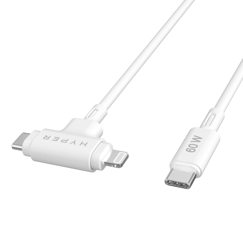 HYPER Multi-Kabel – 2-in-1 USB-C auf USB-C/Lightning 1,5 m, PD 60 W, Silikon – für iPhone/Android