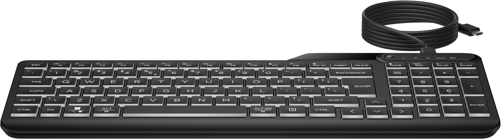 HP 405 Multi-Device Hintergrundbeleuchtete Tastatur – Kabelgebunden (USB-A) – Beleuchtet (Weiss) – Schwarz