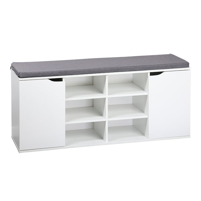 Kesper Garderobe mit Schuhregal – mit Sitzkissen, Spanplatte/MDF, Weiss, 103 × 30,5 × 48 cm