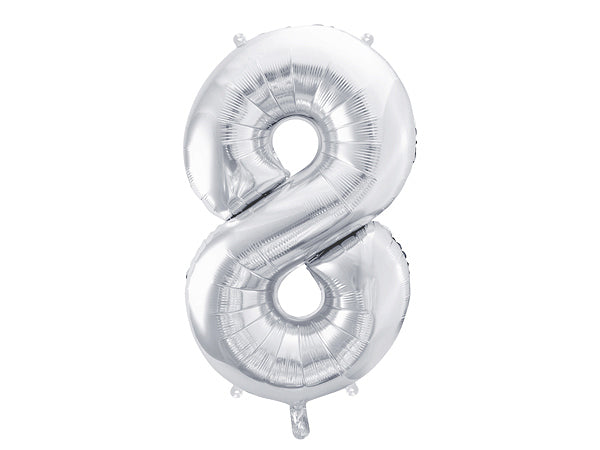 PartyDeco Folienballon Zahl 8 – Silber – 86 cm – Folie – 1 Stk