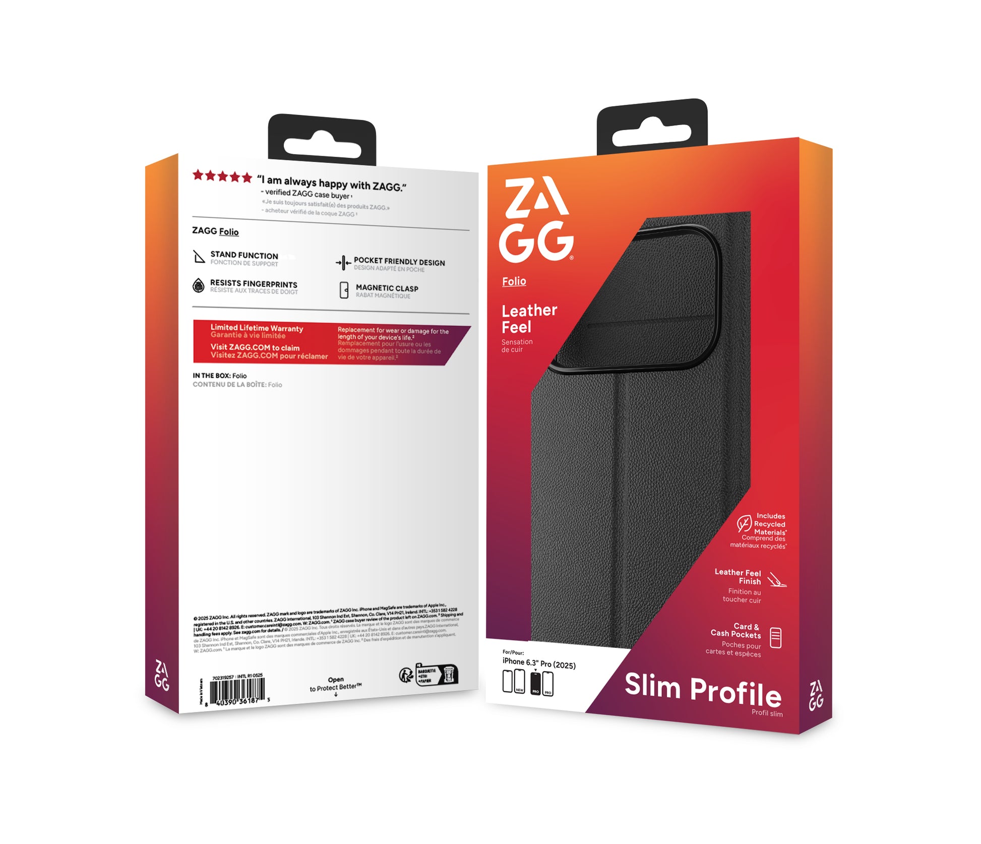 ZAGG Folio – für Apple iPhone 17 Pro, mit Ständer, 3 Kartenfächer, PU, Schwarz, bis 1 m sturzsicher