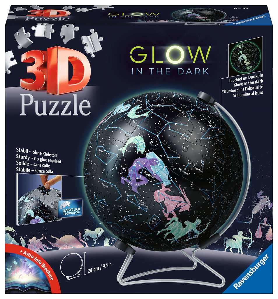 Ravensburger 3D Puzzle Sternenglobus – 190 Teile – 20 × 24 × 20,3 cm – ab 6 Jahren – leuchtet im Dunkeln