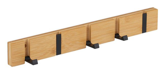 Relaxdays 10050932_8059 Wandgarderobe 5 Haken – Bambus/Aluminium – Hellbraun