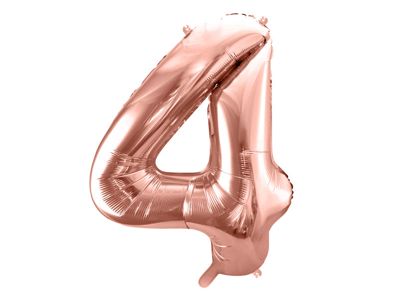 PartyDeco Folienballon Zahl 4 Geburtstag – Roségold – 86 cm – Folie – 1 Stk