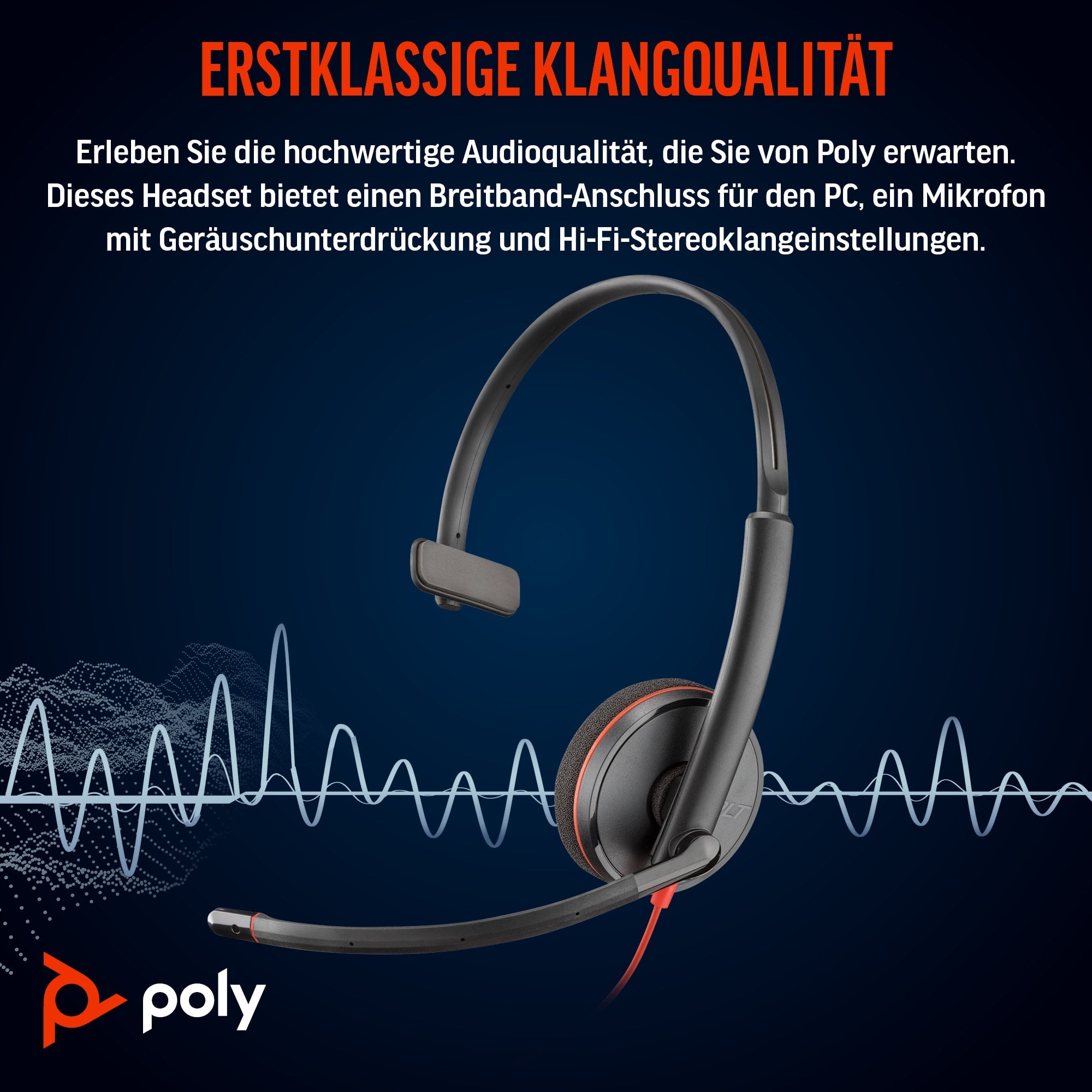 Poly Blackwire 3210 Office-Headset – On-Ear, Mono, Kabel (USB-C), Schwarz