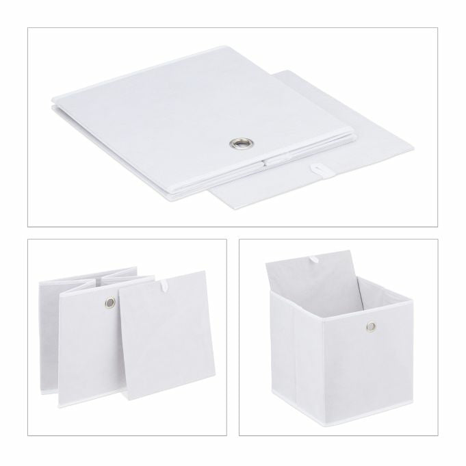 Relaxdays Aufbewahrungsbox – Karton – Weiss – mit Katzenmotiv – 300 × 300 × 300 mm – 4-teiliges Set