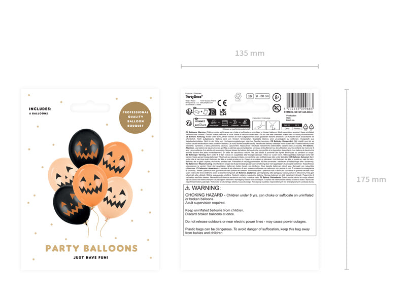 PartyDeco Kürbis Luftballons – mehrfarbig – Ø 30 cm – Latex – 6 Stk