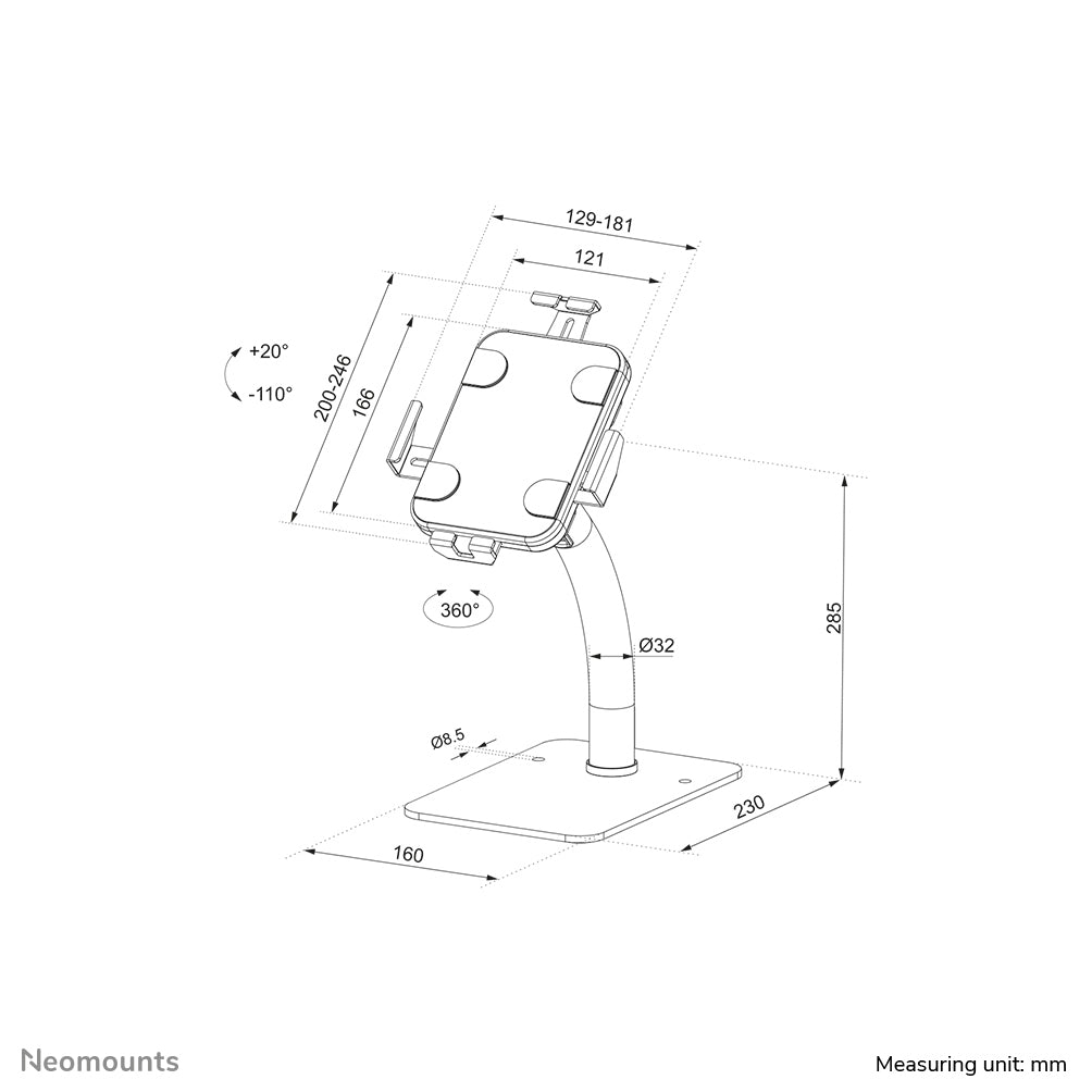 Neomounts Tablet-Tischhalterung – 7,9–11", abschliessbar – Weiss