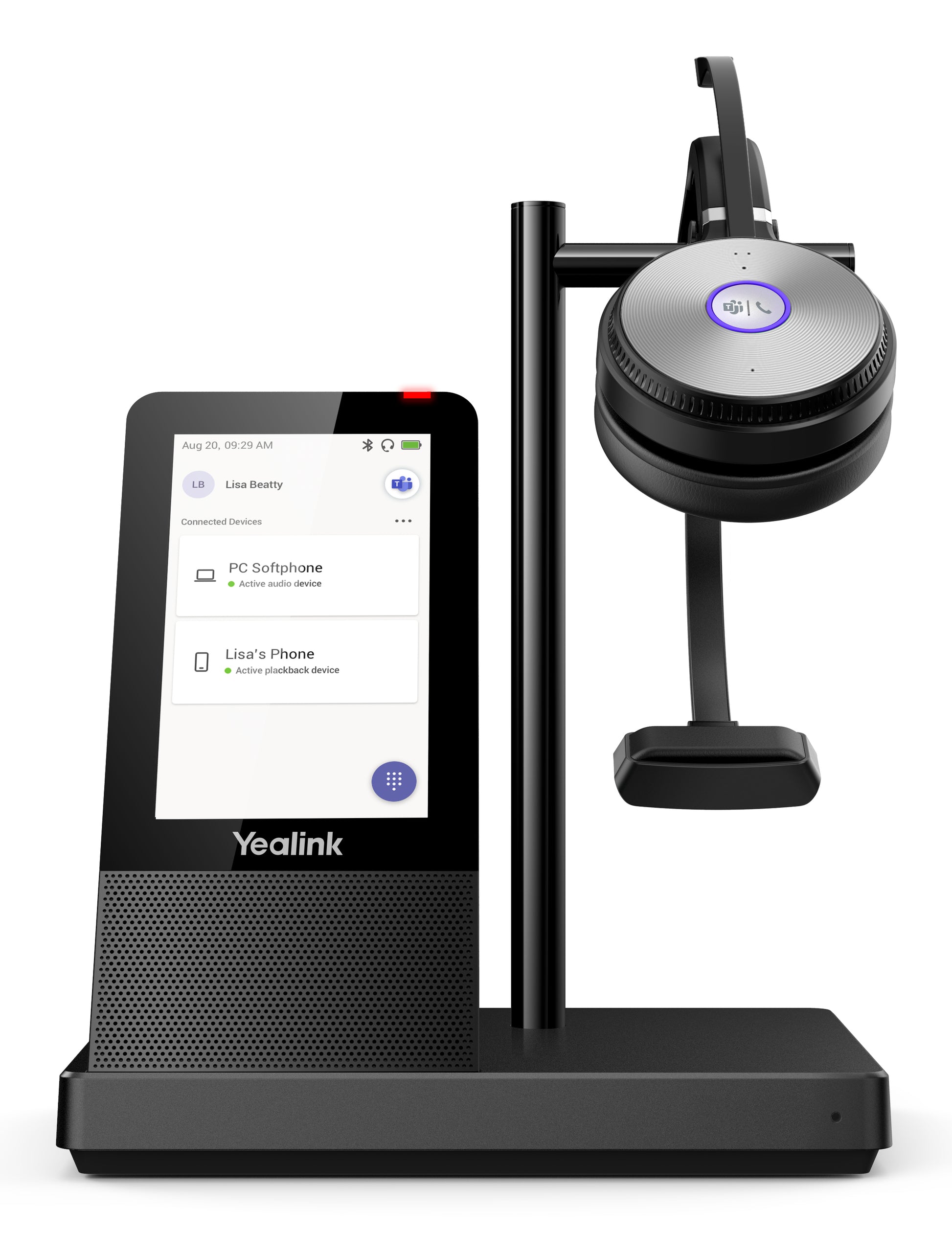 Yealink WH66 Office-Headset – On-Ear, Stereo, BT, mit Ladestation, Qi-Laden, Schwarz, BT 4.2
