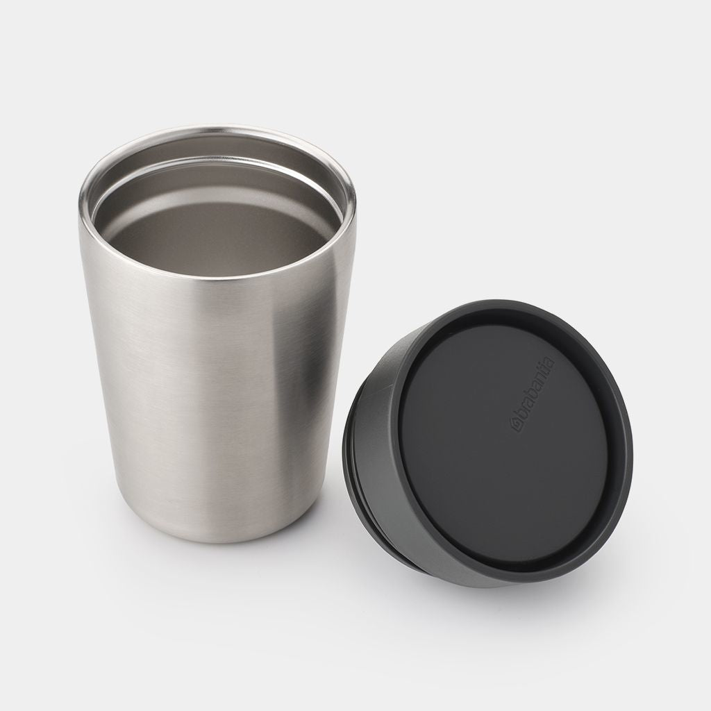 Brabantia Make & Take Thermobecher 360 ml – Doppelwandig 6-8 h heiss, Schraubdeckel, Edelstahl